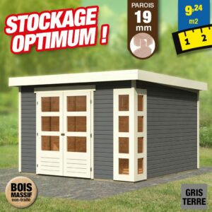 Abri de jardin en bois 19 mm- Gris -  9,24 m²