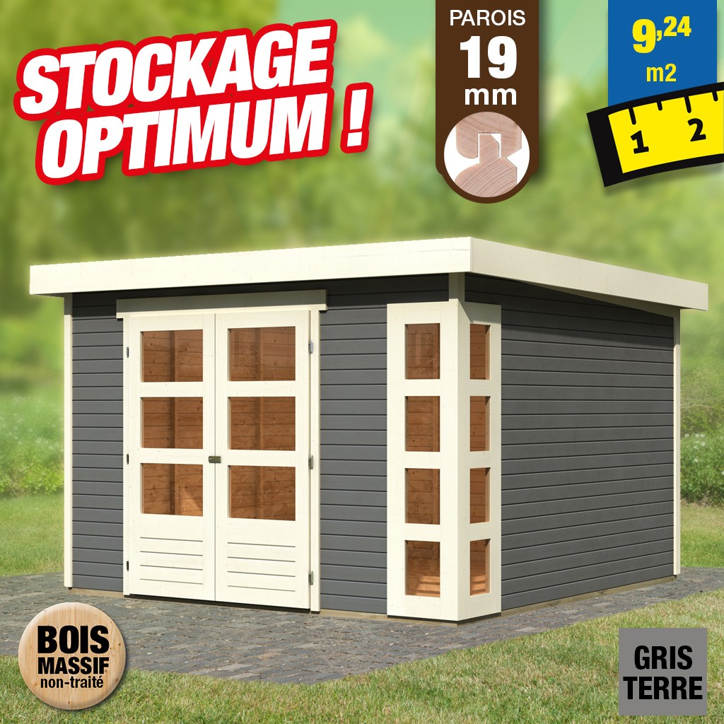Abri de jardin en bois 19 mm- Gris - 9,24 m²