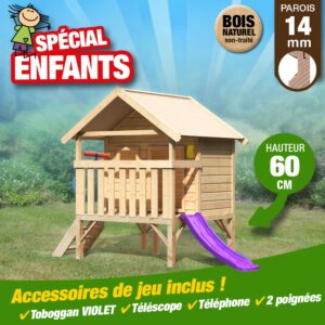 Kit cabane jeu Mini-toboggan violet-télescope-téléphone-poignées
