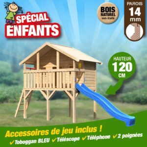 Kit cabane Sassi toboggan vagues bleu-télescope-téléphone-poignées