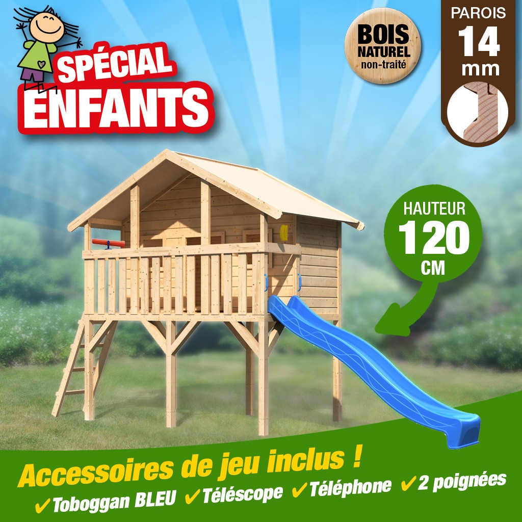 Kit cabane Sassi toboggan vagues bleu-télescope-téléphone-poignées