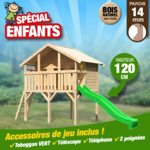 Kit cabane Sassi toboggan vagues vert-télescope-téléphone-poignées