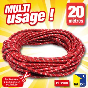 Câble élastique à usage intérieur ou extérieur.
