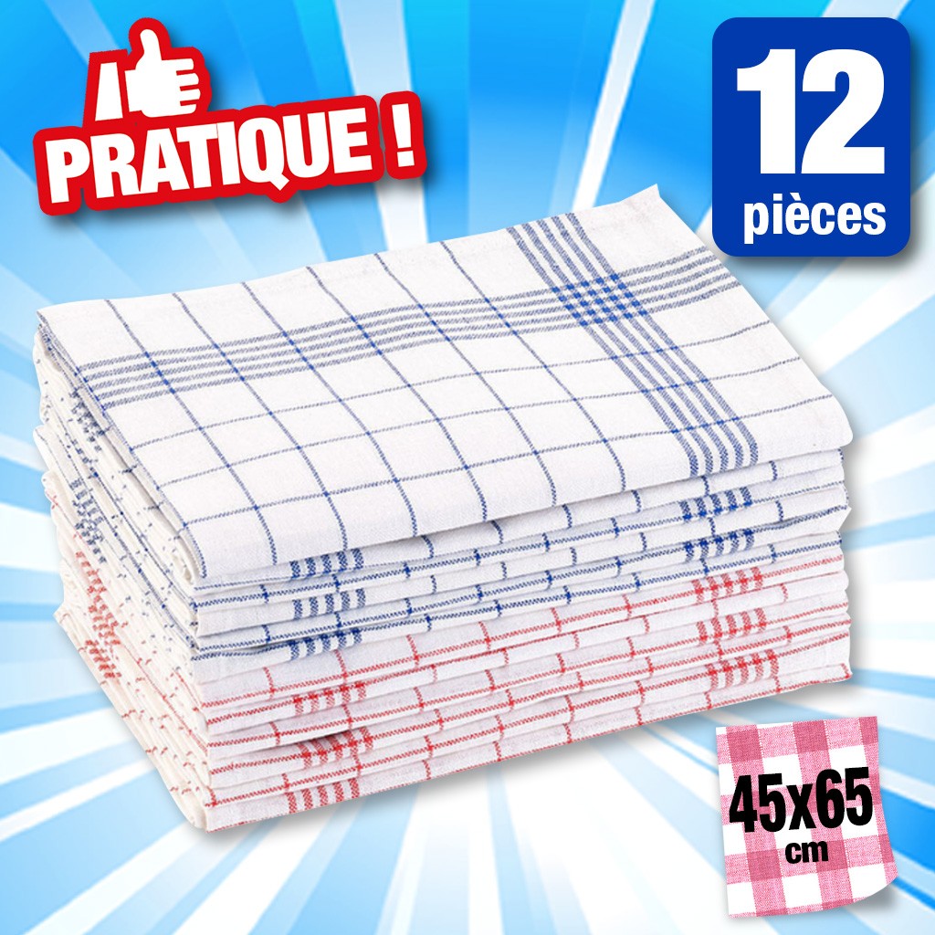 Lot de 12 torchons de cuisine dimensions 45x65cm