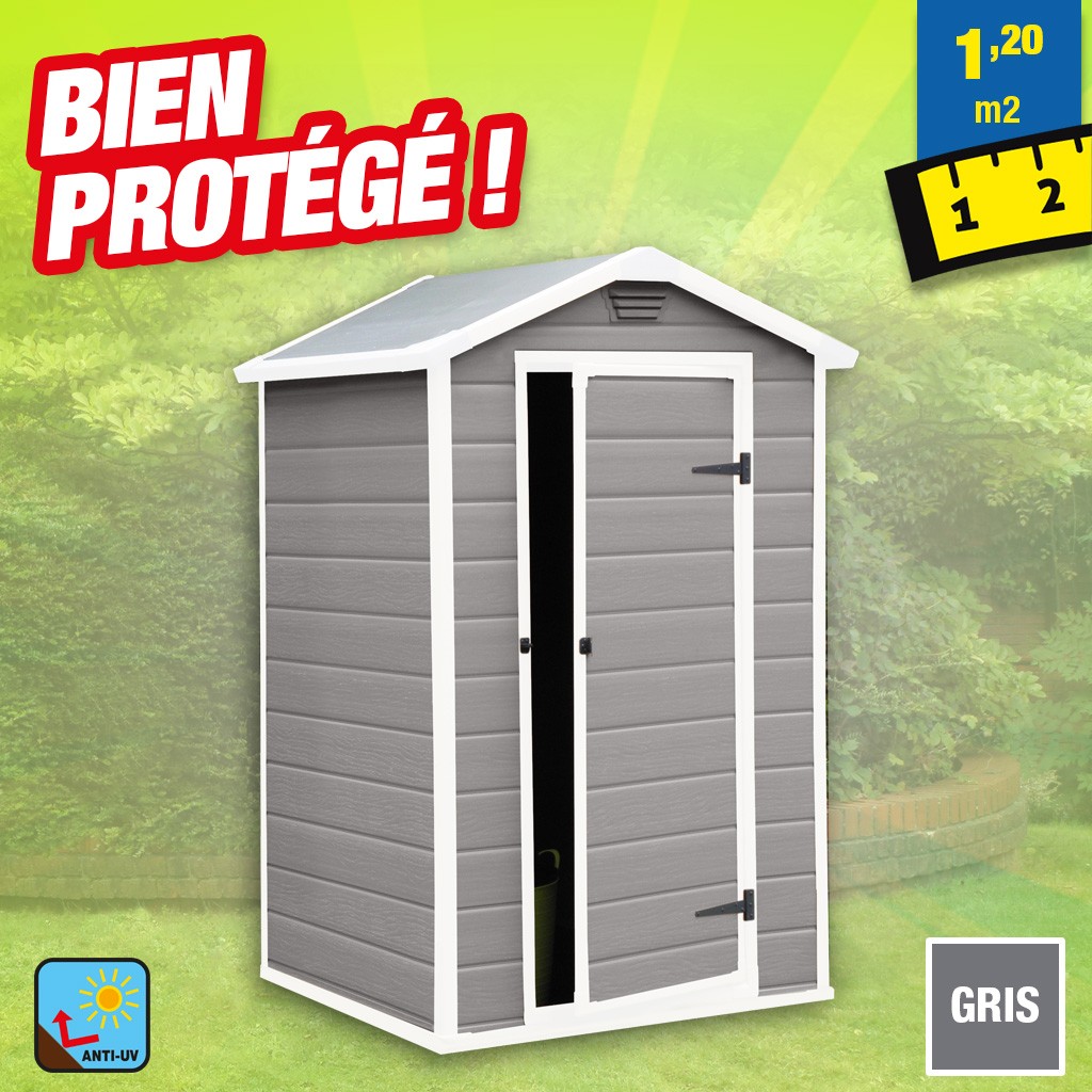 abri de jardin en resine type cabine - gris - 1,2 M2