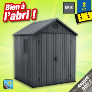 abri de jardin en resine - 2m2 - gris