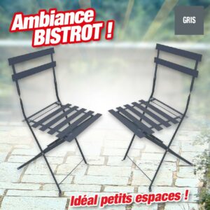 chaise de jardin pliante bistrot - gris - lot de 2