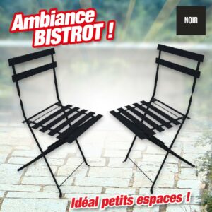 chaise de jardin pliante bistrot - noir - lot de 2