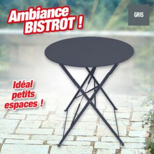 table de jardin pliante ronde bistrot -  gris