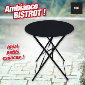 table de jardin pliante ronde bistrot -  noir