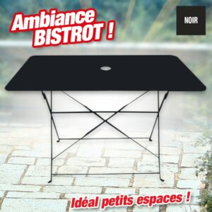 table de jardin pliante rectangulaire bistrot - noir