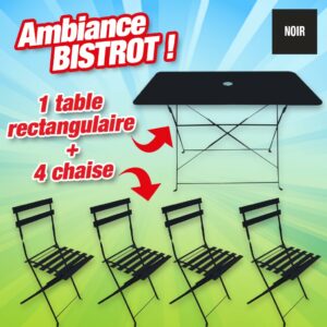 ensemble bistrot table rectangulaire noire + 4 chaises noires