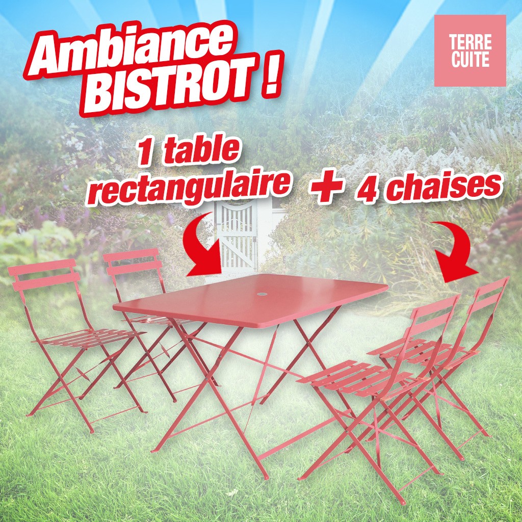 ensemble de jardin pliant bistrot - terre cuite (1 table + 4chaises)