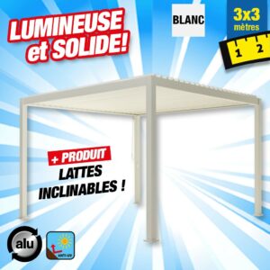 pergola bioclimatique de protection de votre terrasse 3M x 3M - blanc