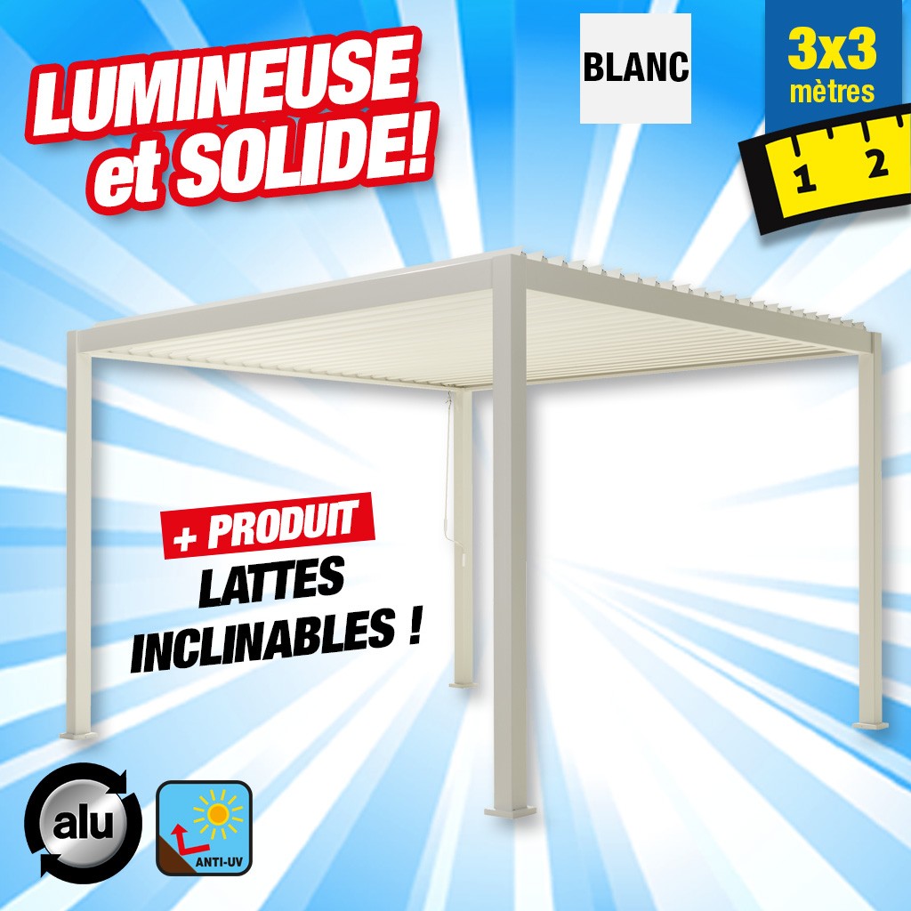 pergola bioclimatique de protection de votre terrasse 3M x 3M - blanc