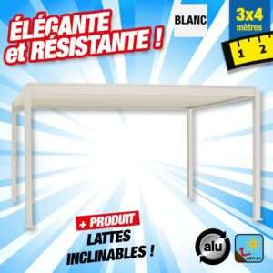 pergola bioclimatique de protection de votre terrasse 3M x 4M - blanc