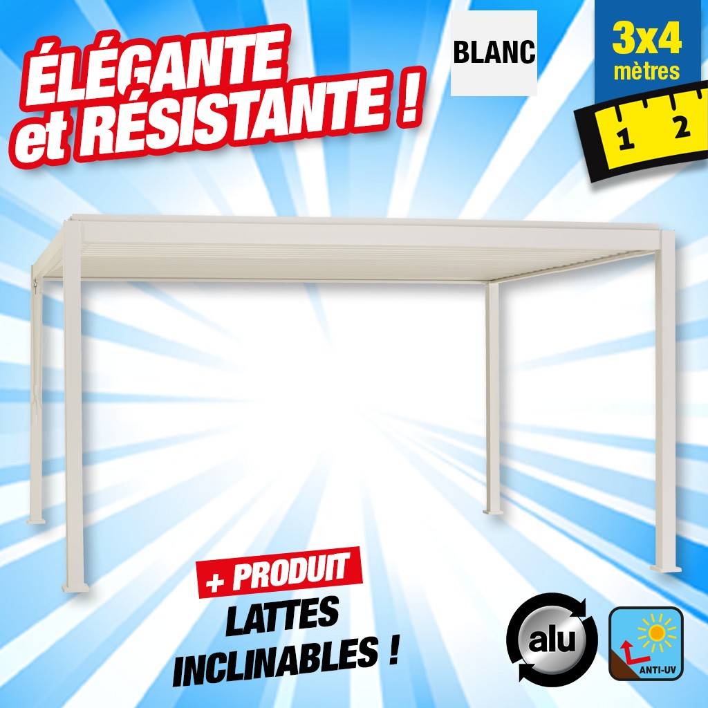 pergola bioclimatique de protection de votre terrasse 3M x 4M - blanc