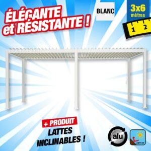 pergola bioclimatique de protection de votre terrasse 3M x 6M - blanc