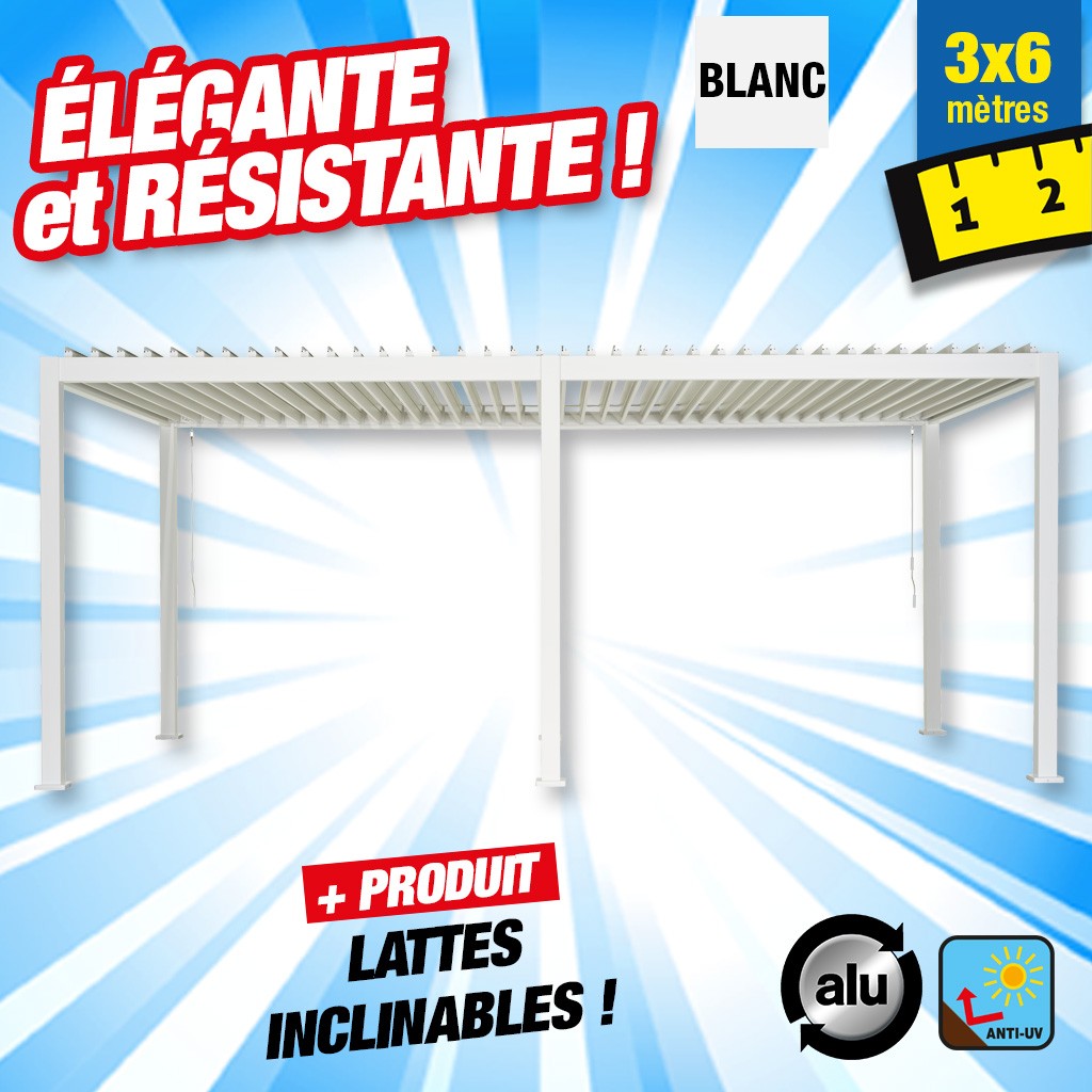 pergola bioclimatique de protection de votre terrasse 3M x 6M - blanc