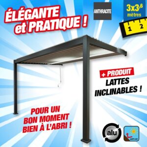 pergola bioclimatique pour protéger votre terrasse 3M x 3,6M - anthracite