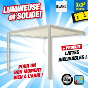 pergola bioclimatique pour protéger votre terrasse 3M x 3,6M - blanc