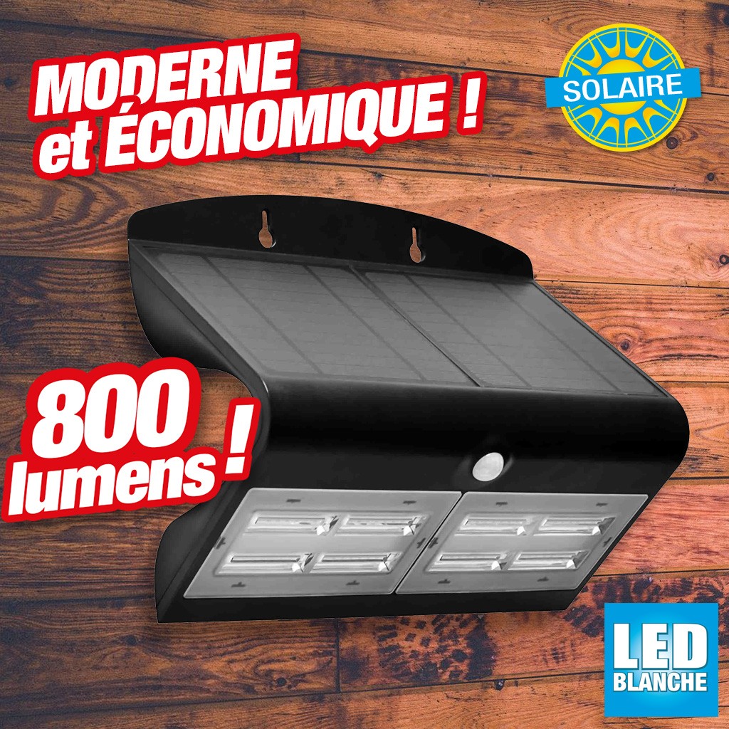 Lampe projecteur d'extérieur à énergie solaire 800 lm noir