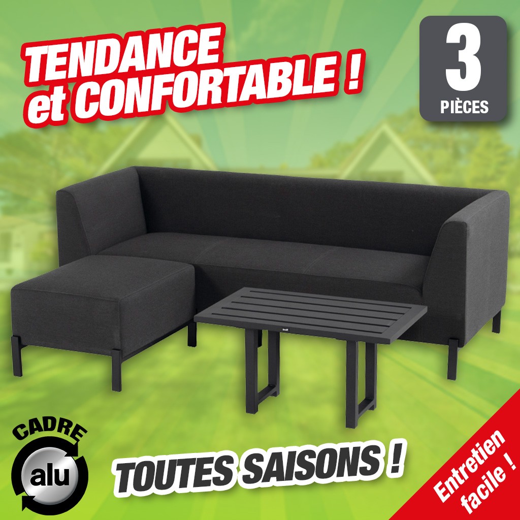 Canapé d'extérieur tout temps, 3 places + table basse