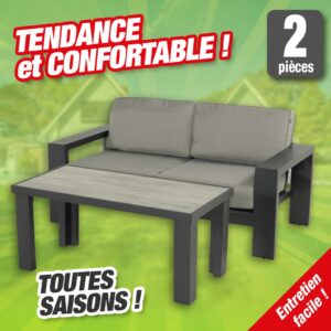 Canapé d'extérieur 2 places + table basse
