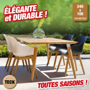Grande table d'extérieur en teck rectangulaire - 240 cm x 100 cm