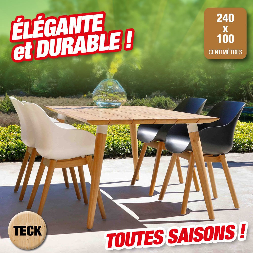 Grande table d'extérieur en teck rectangulaire - 240 cm x 100 cm
