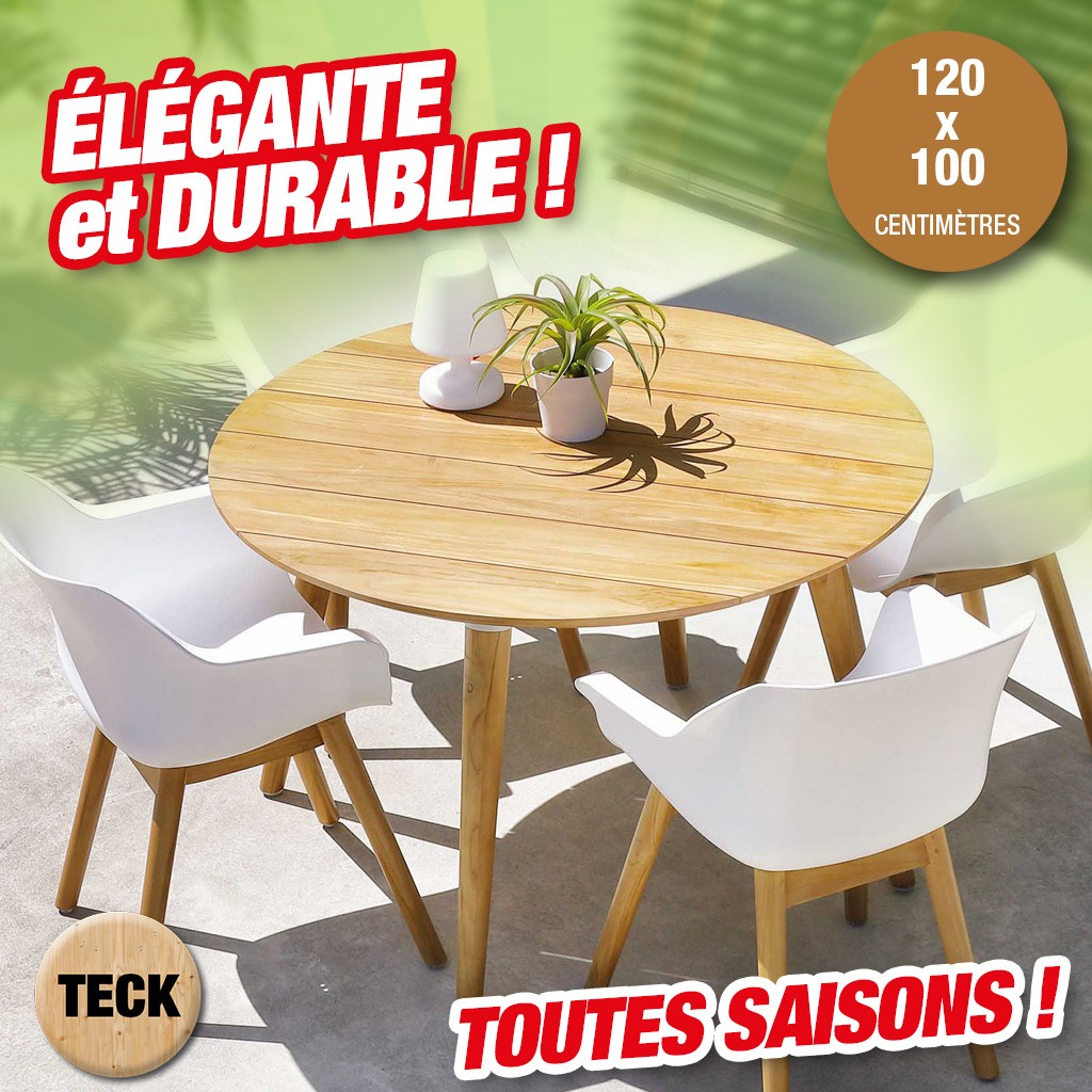Table ronde d'extérieur en teck -120 cm de diamètre