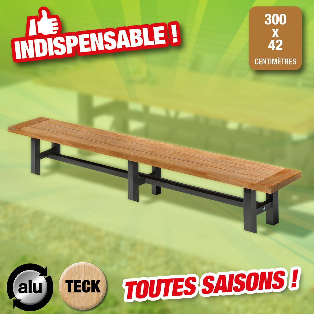 Banc d'exterieur en teck 300 cm de long