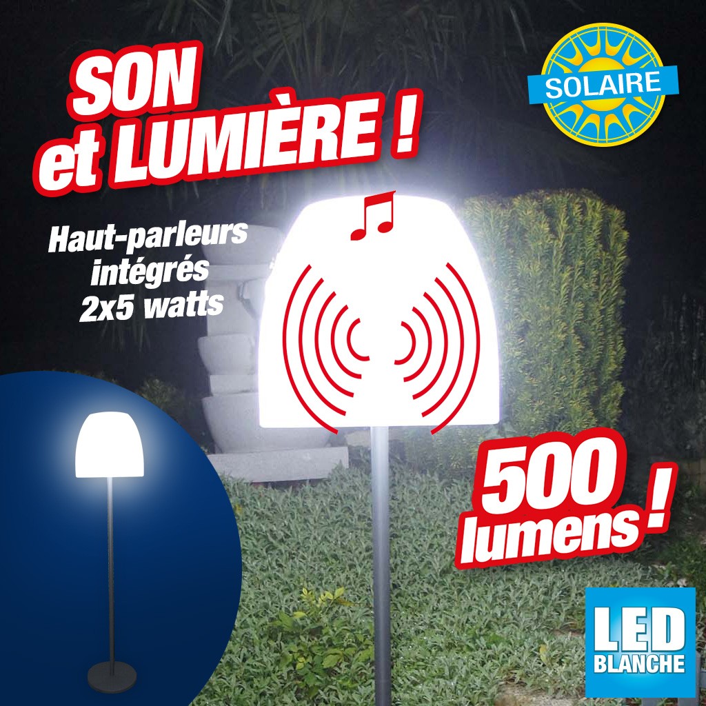 lampadaire solaire musical ip44 avec pied (2x5watts - 500 lumens)
