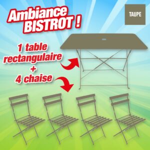 ensemble bistrot table rectangulaire taupe + 4 chaises taupes