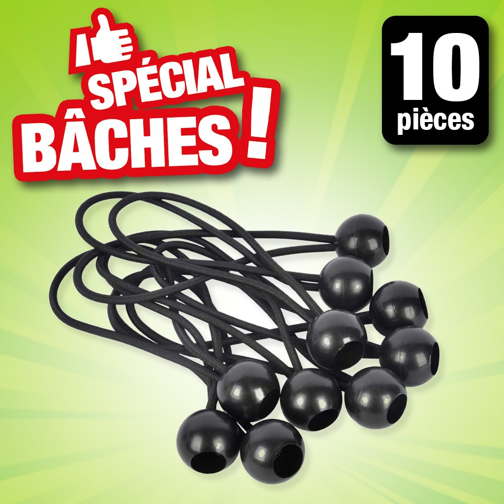 Lot de 10 attaches rapides pour bâche - élastique noir