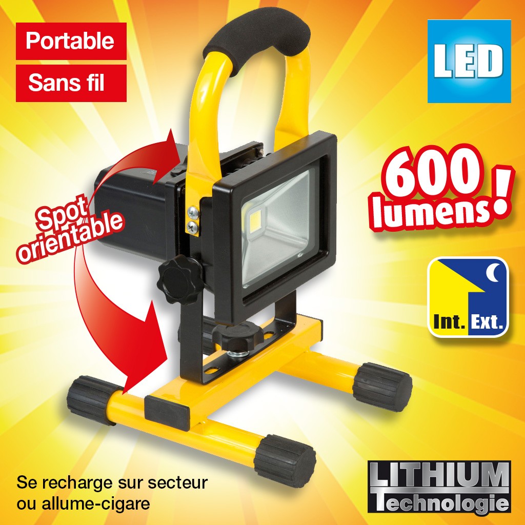 PROJECTEUR À LED 10W 600 LUMENS À BATTERIE LI-ION PORTABLE