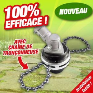 Tête de débroussailleuse avec chaine de tronçonneuse