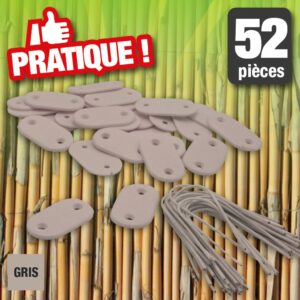 Set de fixation pour mailles, écrans et canisses plastique - gris - (attache + brin 14 cm fil de fer plastifié) - 26 x