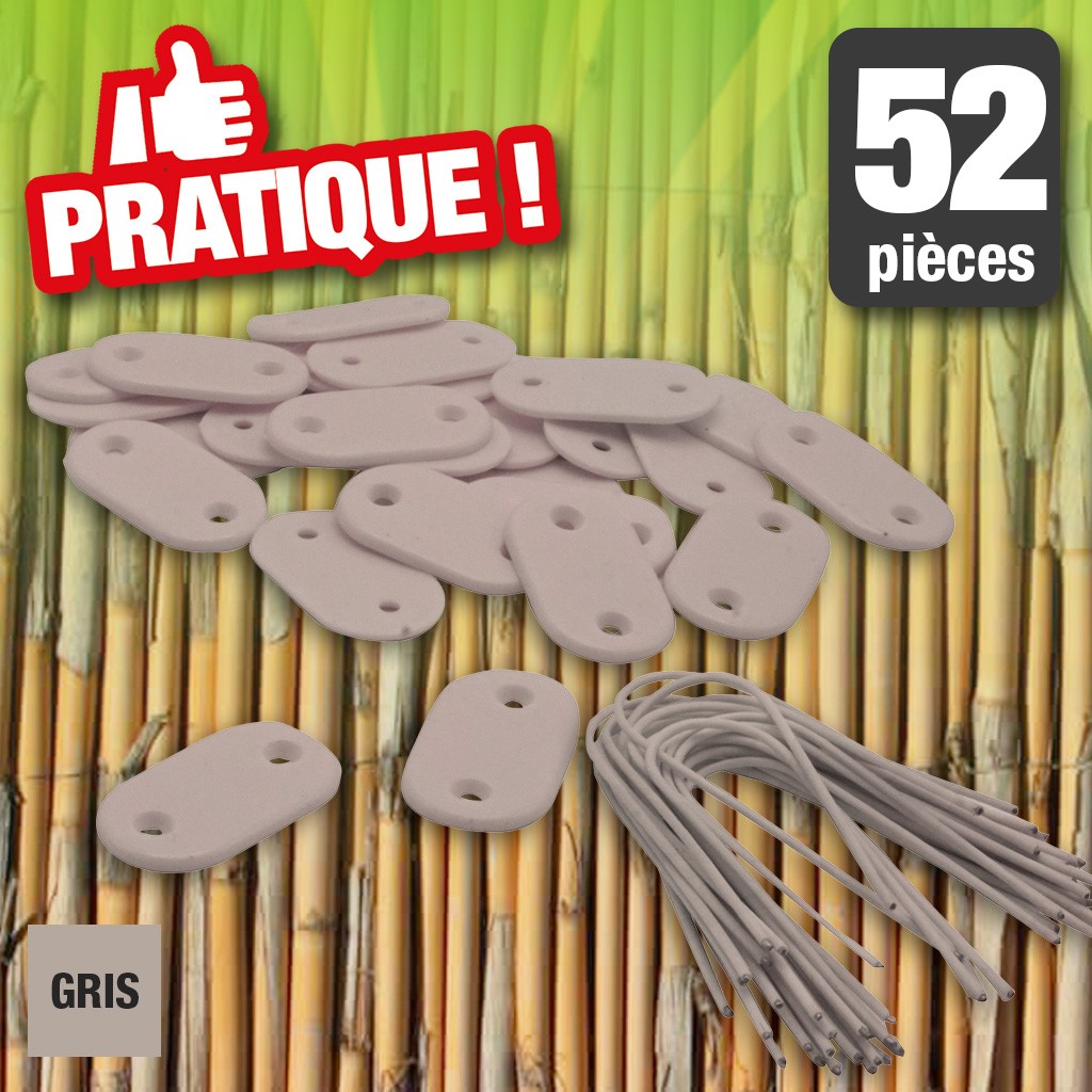 Set de fixation pour mailles, écrans et canisses plastique - gris - (attache + brin 14 cm fil de fer plastifié) - 26 x