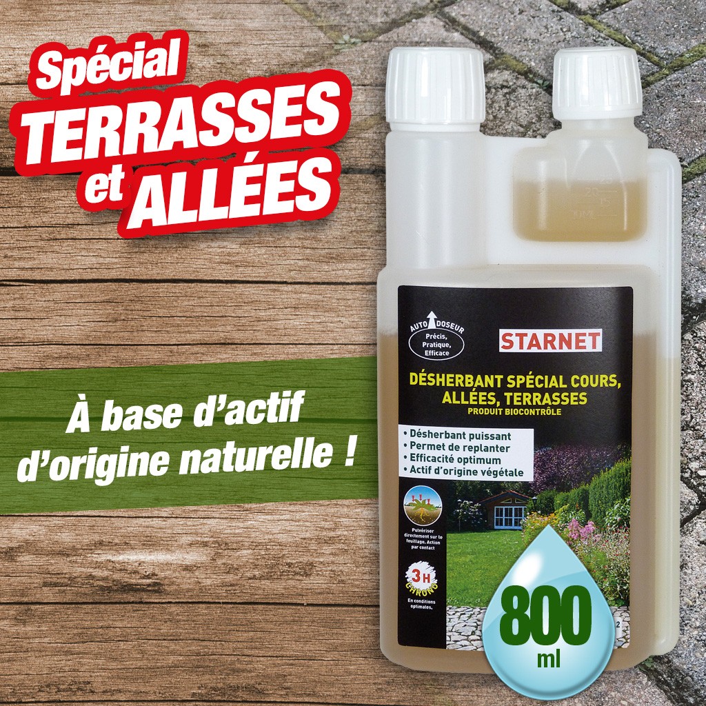Désherbant ultra concentré 500 g/L contenance 800ml pour cour, allée, terrasse