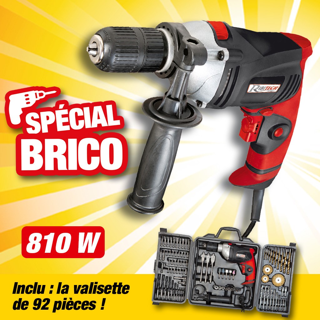 COFFRET 92 PCES PERCEUSE 810W + FORETS ET EMBOUTS