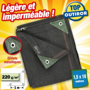 BRISE VUE hauteur 1M50 X 10M de long, 220GR/M², VERT FONCE