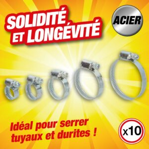 COLLIERS DE SERRAGE ACIER LARGEUR 9MM EN LOT DE 10