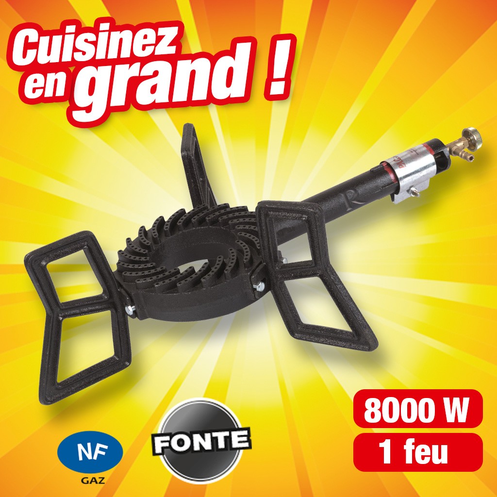 RÉCHAUD GAZ 3 PIEDS FONTE, BRÛLEUR FONTE 8000 WATT