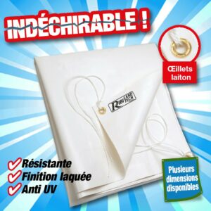 BÂCHE BLANCHE en 650 GR/M2, AVEC OEILLETS ET CORDELETTE