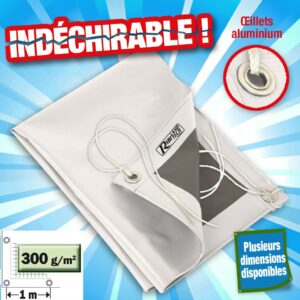 BÂCHE BLANCHE en 300 GR/M2 , PVC AVEC OEILLETS ET CORDELETTE