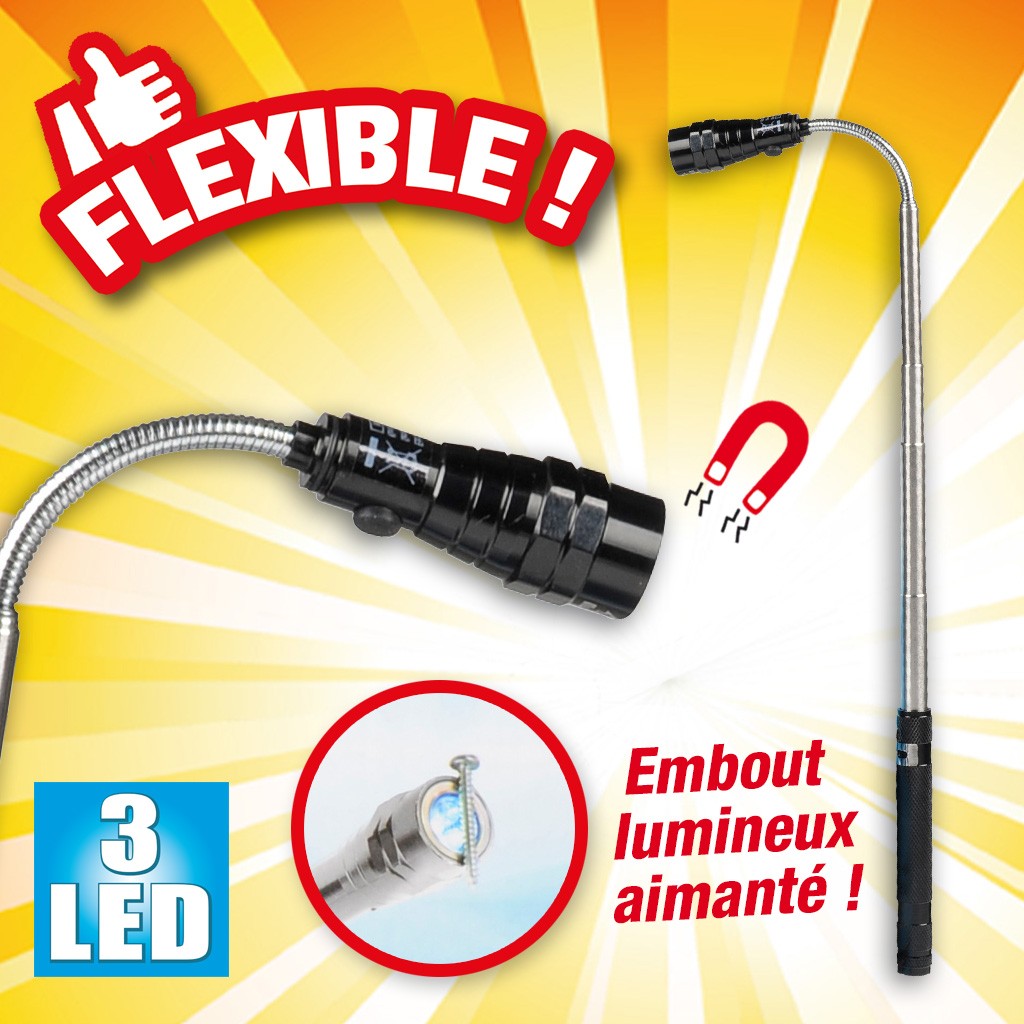 LAMPE TORCHE TÉLESCOPIQUE À 3 LED ET BRAS FLEXIBLE