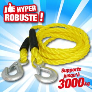 CORDE DE REMORQUAGE  JUSQU'À 3 TONNES, avec accroches rapides