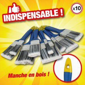 LOT DE 10 PINCEAUX À PEINTURE AVEC MANCHE EN BOIS