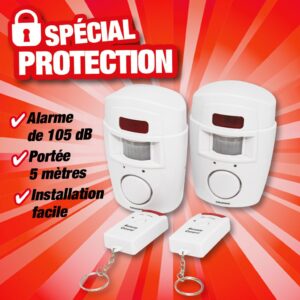 KIT ALARME DE SÉCURITÉ,  2 capteurs de mouvements et 2 télécommandes